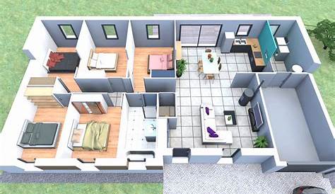 Plan 3d maison plain pied 5 chambres Idées de travaux