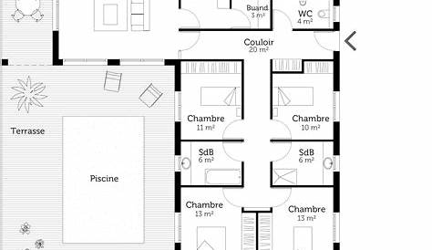 Plan maison en L avec 4 chambres Ooreka