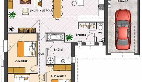 Plan maison plain pied 3 chambres avec suite parentale et garage