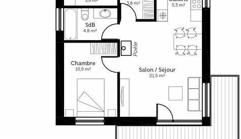 Plan Maison Plain Pied 50m2 1 Chambre 50 M Avec Combles Ooreka
