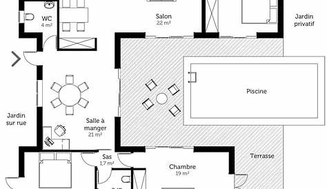 Plan maison plain pied en u 5 chambres Idées de travaux