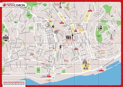 Carte de Lisbonne, plan des 140 principaux lieux
