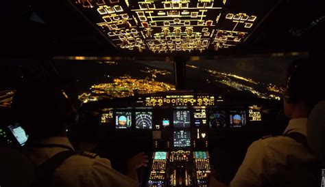 plane cockpit at night