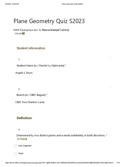 Plane Geometry Quiz 25