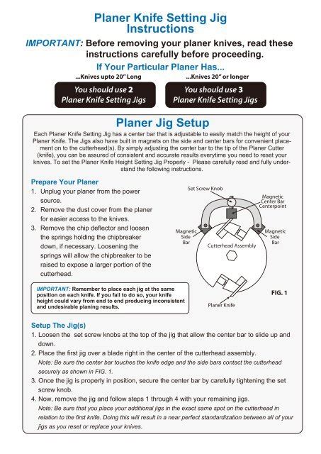 Planer Knife Setting Jig Instructions