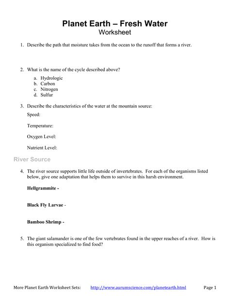 planet earth freshwater worksheet quizlet