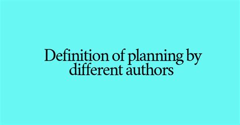 Planning Definition With Authors
