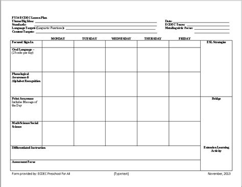 planning template for teachers