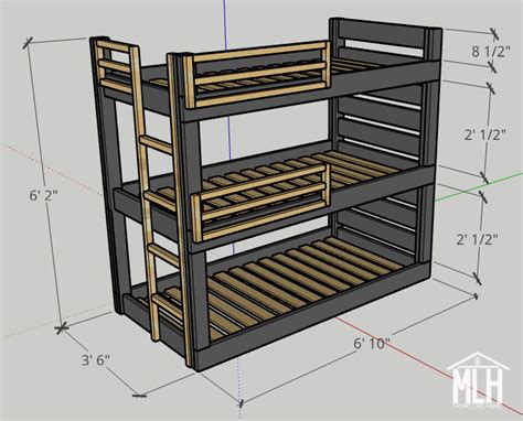 Wood Triple Bunk Bed Diy PDF Plans