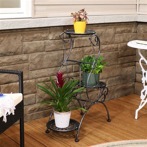 3 Tier Folding Wooden Plant Stand W/ Hanging Bar
