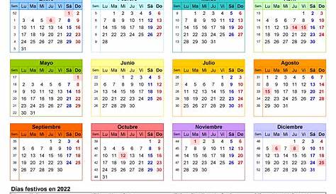 Calendario 2022 en excel - Blog - Aplica Excel Contable