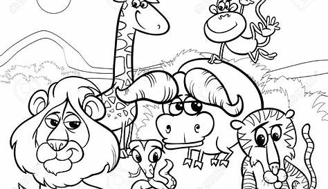 Plants And Animals Clipart Black And White Cartoon Farm Animal Characters Group Stock