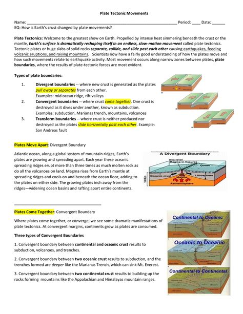 plate boundary worksheet answers