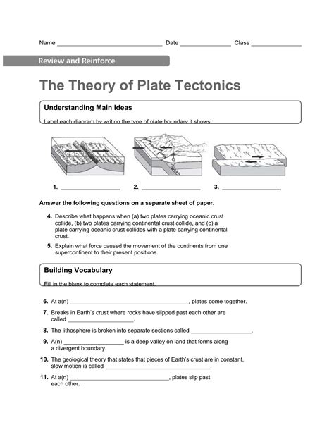 plate tectonic movements worksheet answers