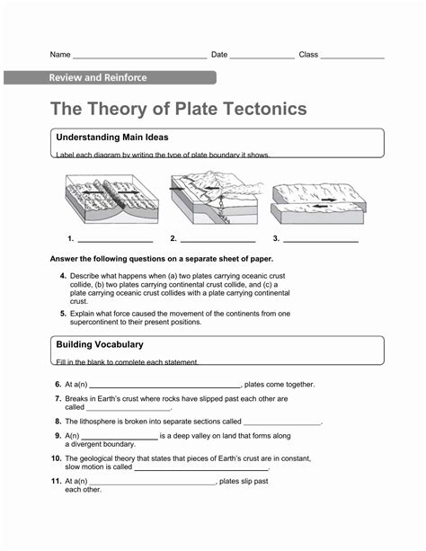 plate tectonic theory worksheet answers