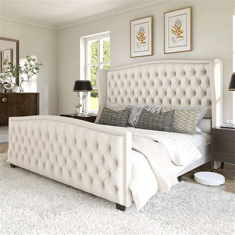 Platform Bed Frame Tufted Headboard