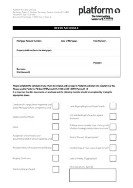 Platform Funding Deeds Schedule
