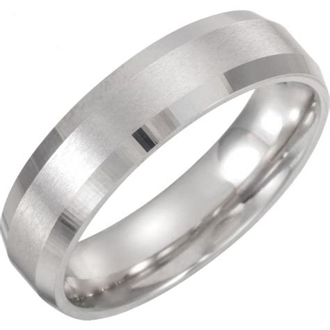 Platinum Wedding Band Mens Brushed Beveled Ring eBay