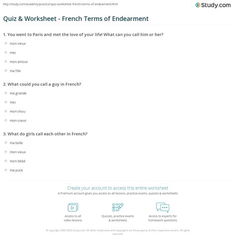 platonic french terms of endearment quiz