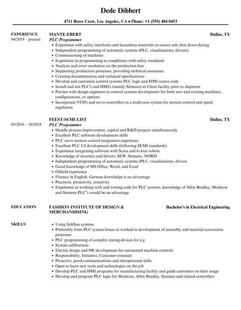 plc programmer resume examples