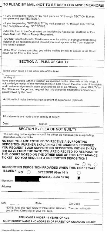 plead not guilty traffic violation nyc