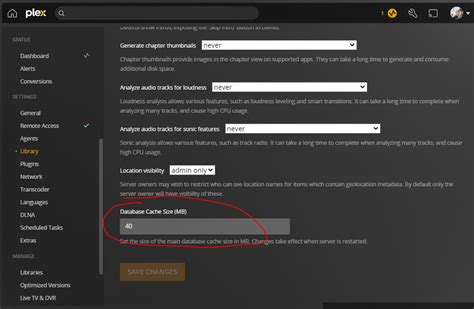 plex database cache size