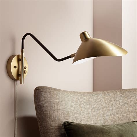 360 Lighting Modern Wall Lamps Set of 2 Antique Brass PlugIn Light