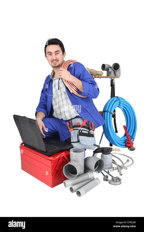 Plumber Using a Computer