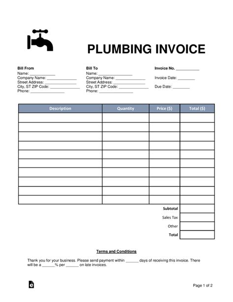 Plumbing Service Invoice Template: A Comprehensive Guide
