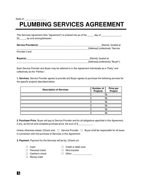 plumbing services list and warranty
