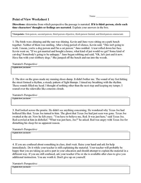 point of view worksheet 1