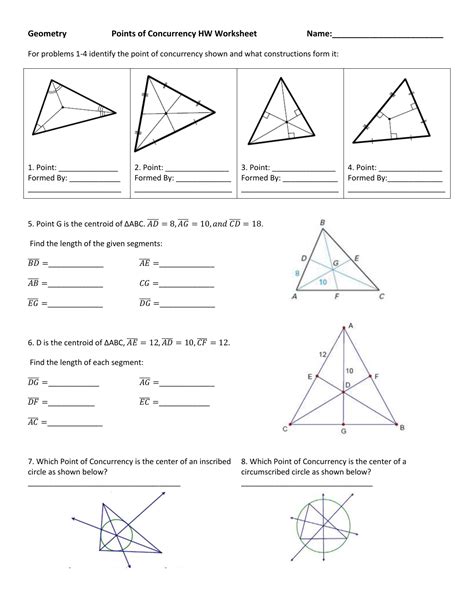 points of concurrency hw worksheet answers
