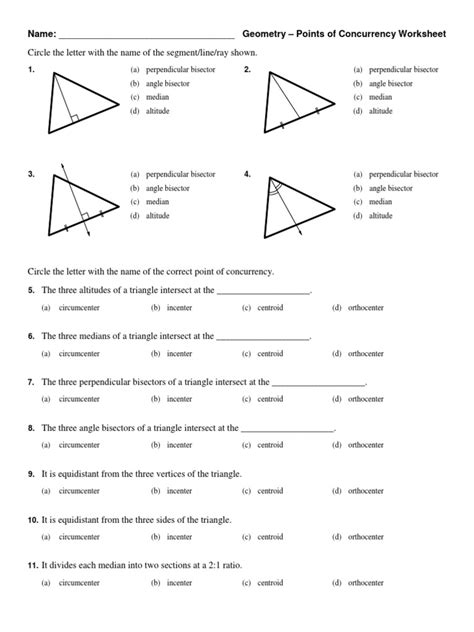 points of concurrency practice worksheet