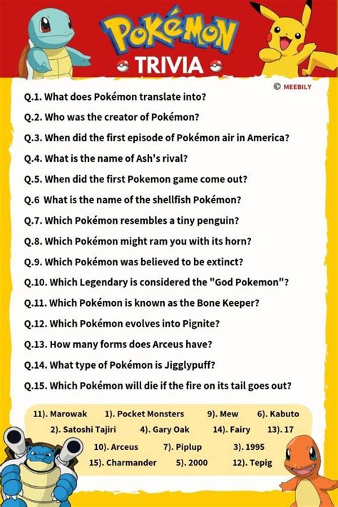 Printable Pokemon Trivia Questions And Answers trivia questions and
