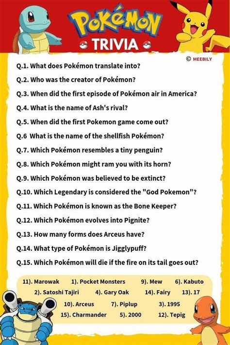 Pokemon Trivia Questions & Answers Meebily