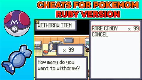 pokemon ruby cheats gba emulator rare candy