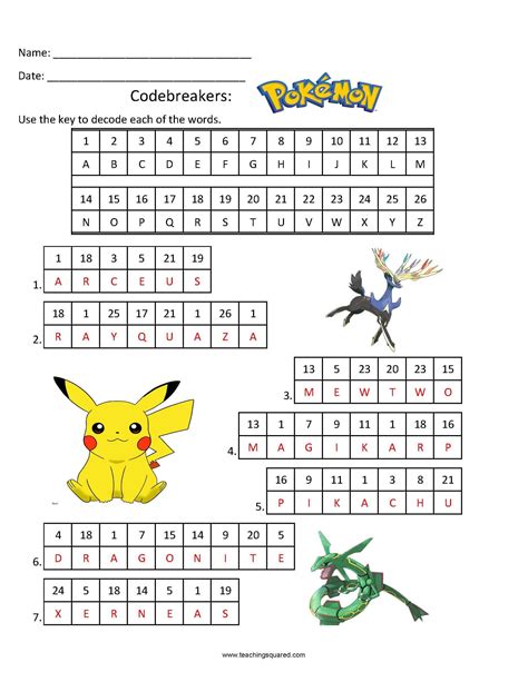 Pokemon Worksheets Printable