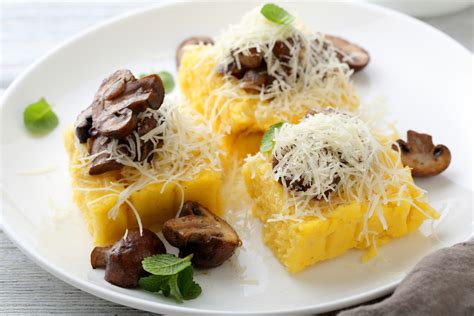 polenta bites with wild mushrooms and fontina