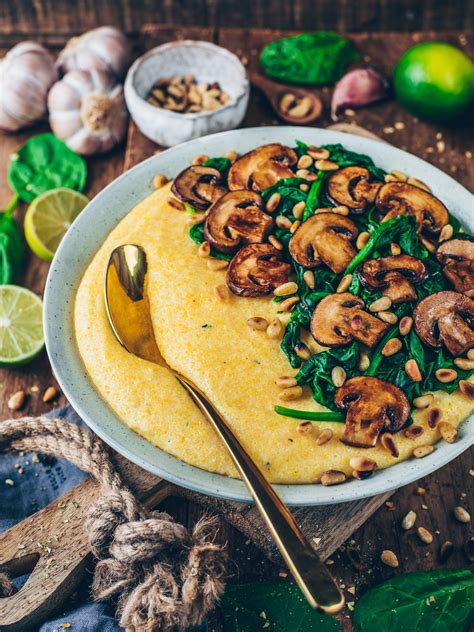 polenta with spinach and mushrooms
