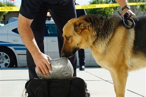 police dog sniffing car for drugs