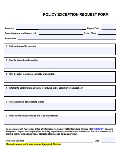 Policy Exception Request Template