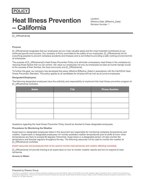 policy statement 3 heat illness