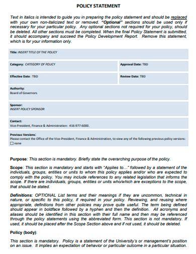 Policy Statement Example Sentence
