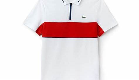 Polo Lacoste Logo Bleu Blanc Rouge Tennis SPORT En Piqué Technique à Bandes