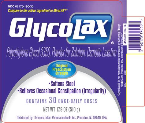polyethylene glycol glycolax 17 gram packet