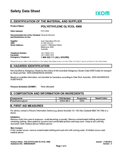 polyethylene glycol powder msds