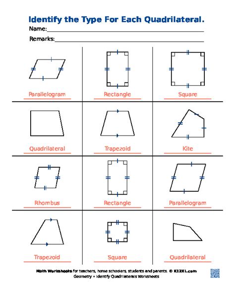 Geometry Worksheets Quadrilaterals and Polygons Worksheets
