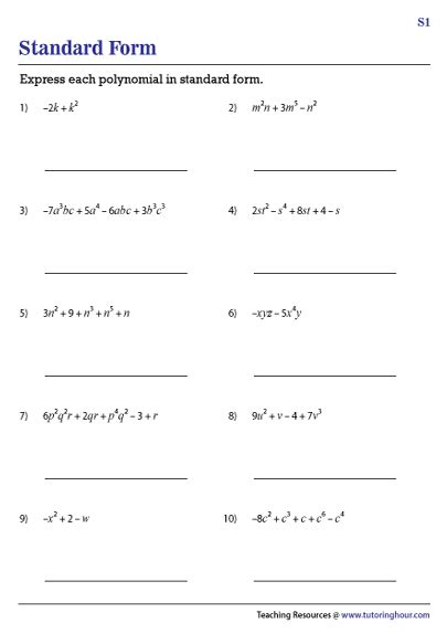 Polynomials Standard Form Pdf
