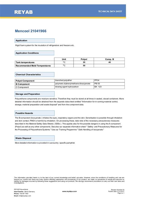 Polyurethane Foam Data Sheet