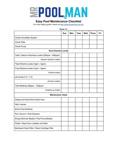 pool cleaning service checklist